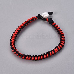 ナイロン糸編組コードブレスレット  グレードBの天然淡水パールビーズ付き  ミックスカラー  7-1/2インチ（19cm）&nbsp;BJEW-JB04603
