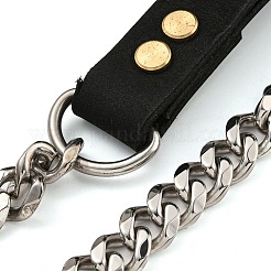 304ステンレススチールチェーン  亜鉛合金留め具と牛革  ブラック  83x2.3cm&nbsp;AJEW-E059-01P
