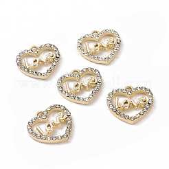 合金クリスタルラインストーンペンダント  愛のチャームを持つ心  ゴールドカラー  16x16x2.5mm  穴：1.8mm&nbsp;ALRI-H004-44G