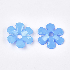 プラスチックビーズキャップのように不透明  6花びら  花  コーンフラワーブルー  33.5x31.5x6.5mm  穴：5.5mm  約350個/500g&nbsp;MACR-S365-06D