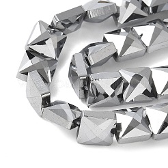 電気メッキガラスビーズセット  フルメッキ  多面カット  正方形  プラチナメッキ  8x8x5.5mm  穴：0.8mm  約49個/連  15.55インチ（39.5cm）&nbsp;EGLA-L045-B-FP02