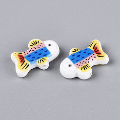 印刷された不透明樹脂ビーズ  魚  カラフル  18x25x6mm  穴：1.4~1.5mm&nbsp;RESI-N043-23B