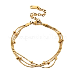 304ステンレススチールサテライトチェーンマルチ連ブレスレット女性用  ゴールドカラー  6-3/4インチ（17cm）&nbsp;BJEW-V012-05G