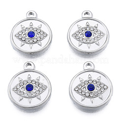 304ステンレスペンダント  モンタナラインストーン付き  目でフラットラウンド  ステンレス鋼色  19x15.5x3mm  穴：1.6mm&nbsp;STAS-N098-164P