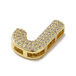真鍮ビーズ  カドミウムフリー＆鉛フリー  クリアキュービックジルコニア  文字J  20x14.5x5.5mm  穴：4.5x2.5mm&nbsp;KK-D098-04J-G