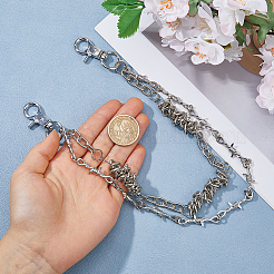 パンツ用亜鉛合金ソーンダブルレイヤーチェーンベルト1本  鉄の留め金付き  プラチナ  650mm&nbsp;HJEW-HS0001-09