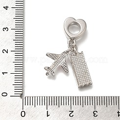 ラックメッキ合金ピンク＆ブラックエナメルヨーロピアンダングルチャーム  飛行機とチケットの大きな穴チャーム  プラチナ  30mm  穴：4.8mm&nbsp;PALLOY-P307-23P