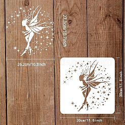 プラスチック再利用可能な描画絵画ステンシル テンプレート  スクラップブック、布地、タイル、床、家具、木材の塗装用  正方形  フェアリー模様  300x300mm&nbsp;DIY-WH0172-929