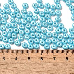 ベーキングペイント 光沢ガラス シードビーズ  ドーナツ  シアン  4x2.5mm  穴：1mm  6205個/ポンド&nbsp;SEED-B001-04A-03