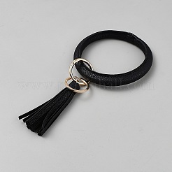 Puレザーキーホルダー  タッセル付き  ブラック  20.5cm&nbsp;AJEW-WH20042-11H