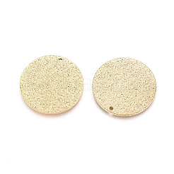 イオンプレーティング（IP）304ステンレススチールテクスチャペンダント  フラットラウンド  ゴールドカラー  25x1mm  穴：1mm&nbsp;X-STAS-I098-01-25mm-G