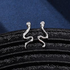 スターリングシルバーのクリアキュービックジルコニアスタッドピアス925個  ヘビ  プラチナ  12.5x10mm&nbsp;EJEW-F368-01P