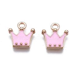 合金チャーム  エナメル  カドミウムフリー＆鉛フリー  クラウン  ライトゴールド  パールピンク  11.5x10.5x2mm  穴：1.5mm&nbsp;X-ENAM-S115-063C
