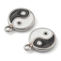 ファッション 304 ステンレススチール エナメル チャーム  太極拳とフラットラウンド  ステンレス鋼色  13x10x2mm  穴：1.8mm&nbsp;STAS-Z009-10P