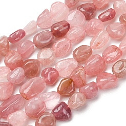 天然マダガスカル ローズクォーツビーズ連売り  ナゲット  タンブルストーン  アザミ  8~13x8~10x3~8mm  穴：1mm  約49~50個/連  15.55~15.75''（39.5~40センチメートル）&nbsp;G-Q060-E21-01