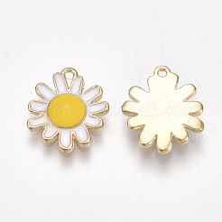 合金ペンダント  エナメル  花  ライトゴールド  ホワイト  17x14x2.5mm  穴：1.2mm&nbsp;PALLOY-S177-09E