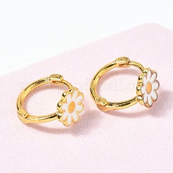 女性用デイジー真鍮エナメルフープピアス  ゴールドカラー  13x13.5x8mm&nbsp;LS-EJEW-G434-02G