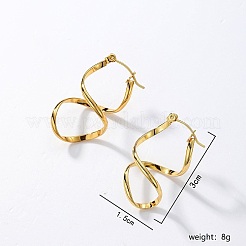 201ステンレススチール製のねじれた数字8の形をしたフープピアス  女性のための  18KGP本金メッキ  30x15mm&nbsp;ZG7415-1
