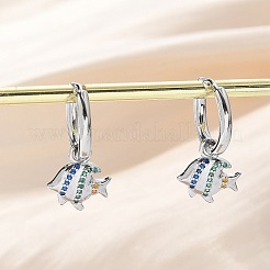 真鍮クリアキュービックジルコニアフープピアス  魚  プラチナ  22x10.5x13.5mm&nbsp;EJEW-Q014-26P