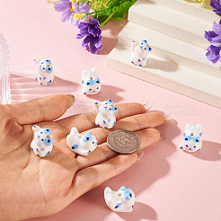 8個 2種類の手作り磁器ビーズ  猫の形  印刷  ライトブルー  18.5~22x15~17mm  4個/スタイル&nbsp;PORC-TA0001-47A