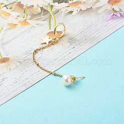 ナチュラルパールブラスクローラーイヤースタッドチェーン  フープピアスとスターチャーム付き  フローラルホワイト  85x2mm&nbsp;EJEW-JE04566-01