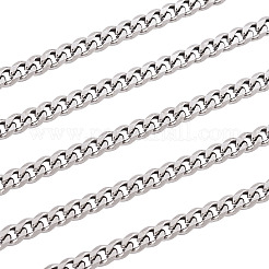 304ステンレススチールキューバチェーン  溶接されていない  スプールで  ステンレス鋼色  3.5x3x1mm  約15.7~16.40フィート（4.8~5m）/ロール&nbsp;FIND-YS0001-20