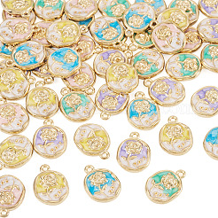 50本5色合金ペンダント  花のチャーム  エナメル  ゴールドカラー  16.5x12x2mm  穴：1.4mm  10個/カラー&nbsp;ENAM-TA0003-93G