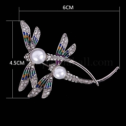 トンボ合金ラインストーンブローチ  女性のための絶妙なエナメルラペルピン  プラチナ  60x45mm&nbsp;PW-WG859D6-01