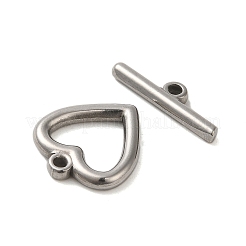 変色しない304ステンレススチールのトグル留め具  ハート  ステンレス鋼色  ハート：18.5x17x3mm  穴：2mm  バー：6x21x3mm  穴：2mm&nbsp;STAS-Q324-04P