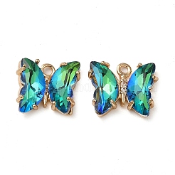 真鍮製ガラスペンダント  カドミウムフリー＆ニッケルフリー＆鉛フリー  蝶  ミックスカラー  10x12x4mm  穴：1.2mm&nbsp;FIND-Z020-02