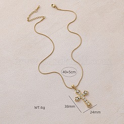ヴィンテージ304ステンレススチールと透明ガラスの中空クロスペンダントネックレス（女性用）  ゴールドカラー  15.75インチ（40cm）&nbsp;KE6817