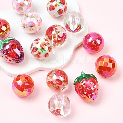 15個7スタイルの透明アクリルビーズ  ab色メッキ  イチゴと丸い  ミックスカラー  15~23x15.5~17.5mm  穴：2.5~3.8mm&nbsp;TACR-YW0003-31