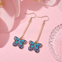 合金エナメルバタフライダングルイヤリング  マリンブルー  67x22mm&nbsp;EJEW-JE05604-03