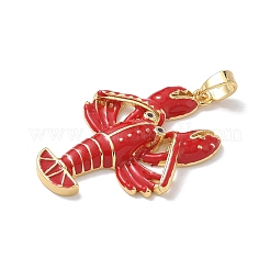 真鍮製エナメルペンダント  ロブスターチャーム  ゴールドカラー  19x21x4mm  穴：5x2.5mm&nbsp;LS-KK-Z124-01G-02