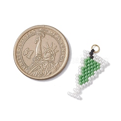 ガラスシードビーズペンダント  カクテル  304ステンレススチール製丸カン付き  18KGP本金メッキ  グリーン  24x12.5x1.7mm  穴：2.8mm&nbsp;PALLOY-MZ00913-02