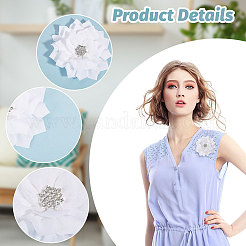 ラインストーンのアクセサリーが付いたフラワーシフォン生地  靴用  帽子とか服とか  ホワイト  70~90x11mm&nbsp;FIND-WH0159-97