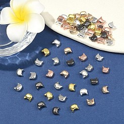60個6色電気メッキガラスビーズ連売り  猫の頭  ミックスカラー  6.5x7x4mm  穴：0.9mm  10pc /カラー&nbsp;EGLA-YW0005-70
