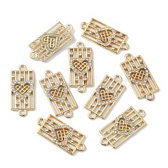 合金ラインストーンコネクタチャーム  ハートを付きの矩形  ライトゴールド  クリスタル  26x11x2~2.5mm  穴：1.8mm&nbsp;FIND-TAC0014-56