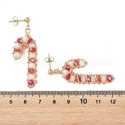 ガラスダングルピアス  女性用304ステンレススチールスタッドピアス  キャンディー棒  ライトゴールド  50x18mm&nbsp;EJEW-TA00823