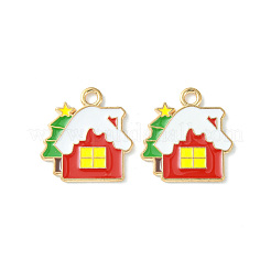 クリスマス合金エナメルペンダント  ライトゴールド  サンタクロースチャーム  レッド  19x18x1mm  穴：2mm&nbsp;ENAM-D047-10LG-07