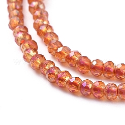 電気メッキガラスビーズセット  フル虹メッキ  多面カット  ロンデル  レッドオレンジ  2x1.5mm  穴：0.6mm  約208~220個/連  34~36cm&nbsp;EGLA-F149-FR-03