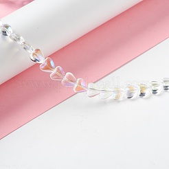 透明なガラスビーズ連  ハート  クリアAB  7.5~8.5x8~8.5x4~4.5mm  穴：1mm  約44~45個/連  12.56~12.87インチ（31.9~32.7cm）&nbsp;GLAA-F112-01J
