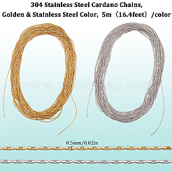 10m 2色 304ステンレススチールボストンリンクチェーン  ハンダ付け  ゴールデン·ステンレス鋼色  0.5mm  5m /カラー&nbsp;CHS-SC0001-05