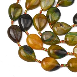 天然石瑪瑙ビーズ連売り  フラットティアドロップ  染め＆加熱  黄緑  23~24x17.5x7~8mm  穴：1.5mm  約13個/連  15.55''（39.5センチメートル）&nbsp;GG-T001-05