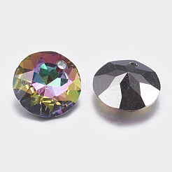 カット加工ガラスラインストーンチャーム  模造オーストリアのクリスタル  フラットラウンド  火山  10x5mm  穴：1.2mm&nbsp;RGLA-F051-10mm-001VO