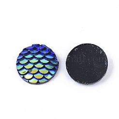 樹脂カボション  ABカラーメッキ  人魚の鱗模様とフラットラウンド  ミックスカラー  12x3.5mm&nbsp;X-CRES-T016-005B