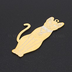 ステンレスペンダント201個  レーザー切断  猫の形  ゴールドカラー  48x24.5x1mm  穴：1.4mm&nbsp;STAS-S105-LA248
