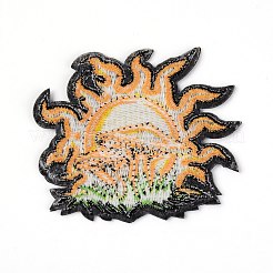 機械刺繍布地手縫い/アイロンワッペン  マスクと衣装のアクセサリー  アップリケ  太陽とキノコ  ゴールド  71x82x1.5mm&nbsp;DIY-WH0240-34