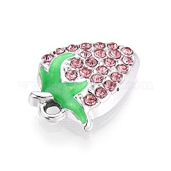 合金ラインストーンとエナメルペンダント  苺  プラチナ  ライトローズ  17x13x4mm  穴：1.8mm&nbsp;PALLOY-T092-42P-03