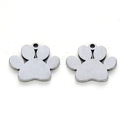 変色しにくい304ステンレススチールチャーム  レーザー切断  犬の足跡  ステンレス鋼色  13x15x1mm  穴：1.2mm&nbsp;X-STAS-N092-46